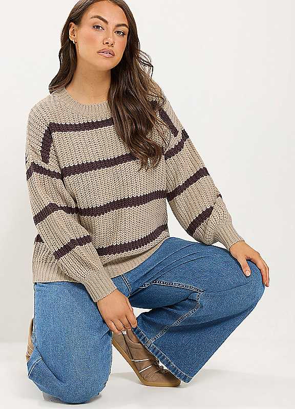 Yours Women's Natural Stripe Waffle Knitted Jumper In | : 30/32 - Image 7