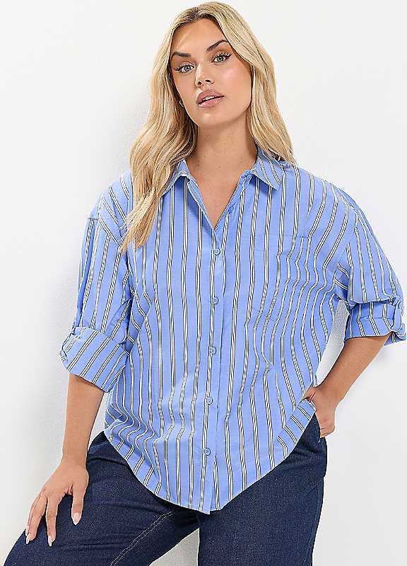 Yours Women's Blue Button Through Stripe Shirt In | : Size 20 - Image 6