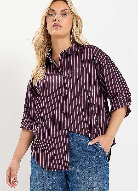 Yours Women's Purple Button Through Stripe Shirt In | Size: 18 - Image 6