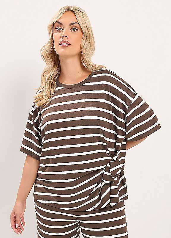 Yours Women's Chocolate Stripe Side Knot Top In Size 26-28 - Image 6