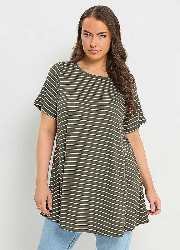 Yours Women's Dark Green Stripe Swing Top In | Size: 18 - Image 3