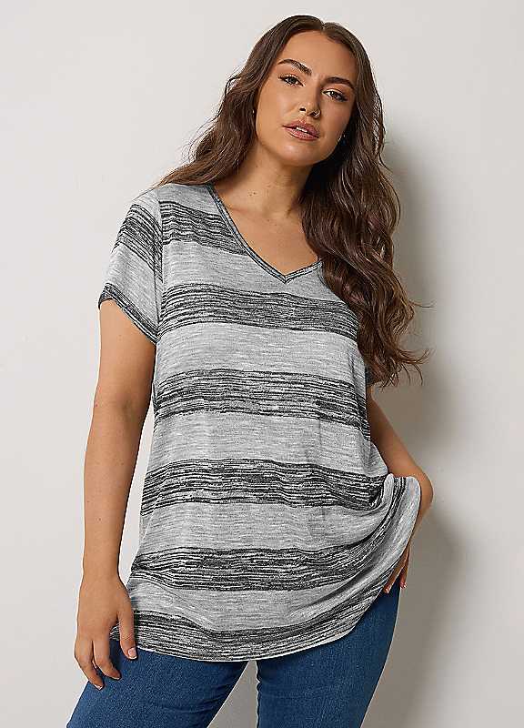 Yours Women's Mid Grey Stripe Swing Top In | : Size 18 - Image 7