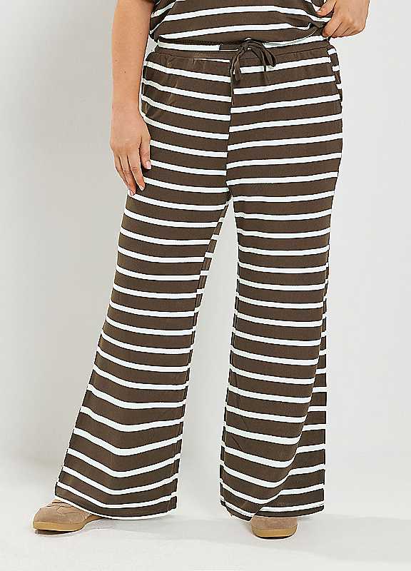 Yours Women's Chocolate Stripe Tie Waist Trousers In | Size: 18 - Image 2