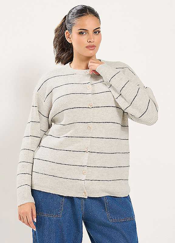 Yours Women's Natural Striped Knitted Cardigan In | Size: 26/28 - Image 6