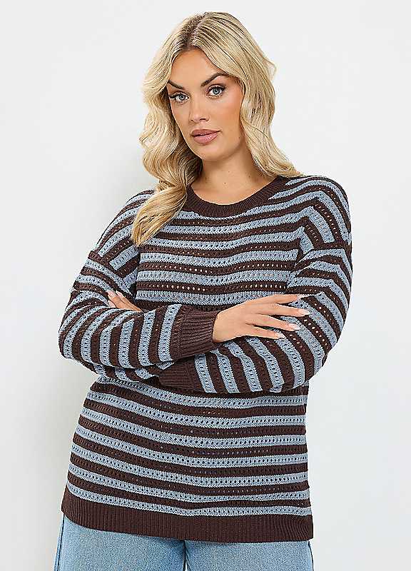 Yours Women's Knitted Stripe Jumper in Brown | Size: 22-24 - Image 6