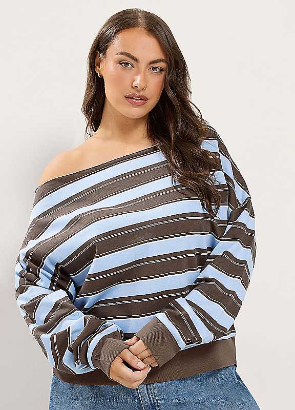 Yours Women's Brown Stripe Shoulder Sweatshirt In | Size: 26/28 - Image 6