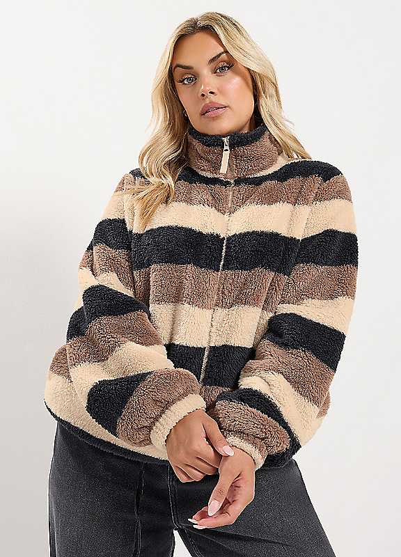 Yours Women's Brown Stripe Print Zip Through Fleece In | Size: 18 - Image 2