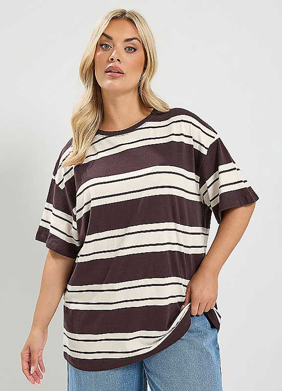 Yours Women's Chocolate Striped T-Shirt In | : Size 20 - Image 6