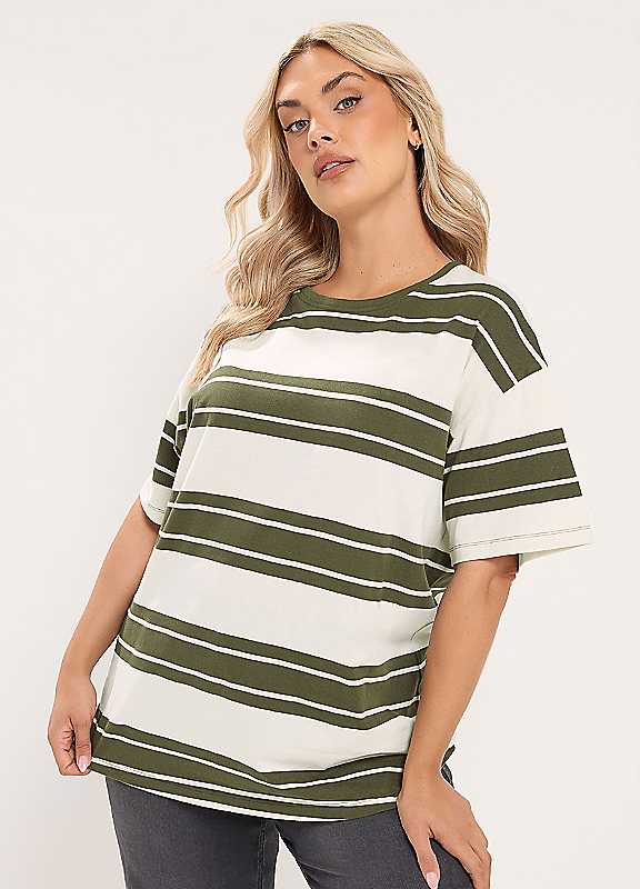 Yours Women's Light Khaki Striped T-Shirt In Size 14 - Image 6