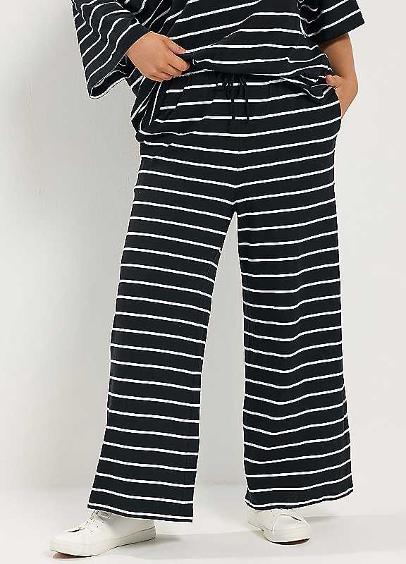 Yours Women's Black Striped Wide Leg Trousers In | Size: 14 - Image 5
