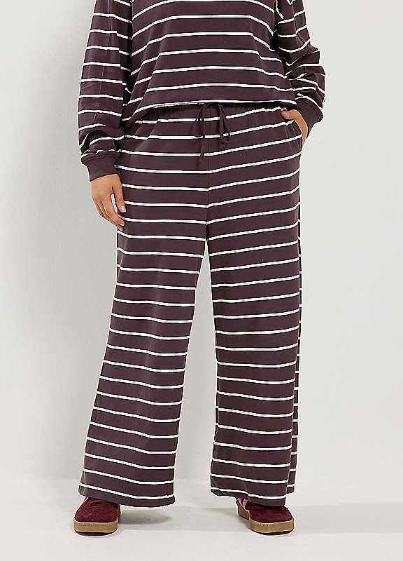 Yours Women's Chocolate Stripe Wide Leg Trousers In | Size: 30-32S - Image 6