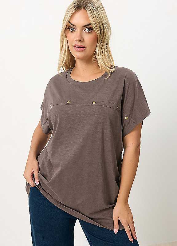 Yours Women's Chocolate Stud Grown-On Sleeve T-Shirt In | : Size 18 - Image 7