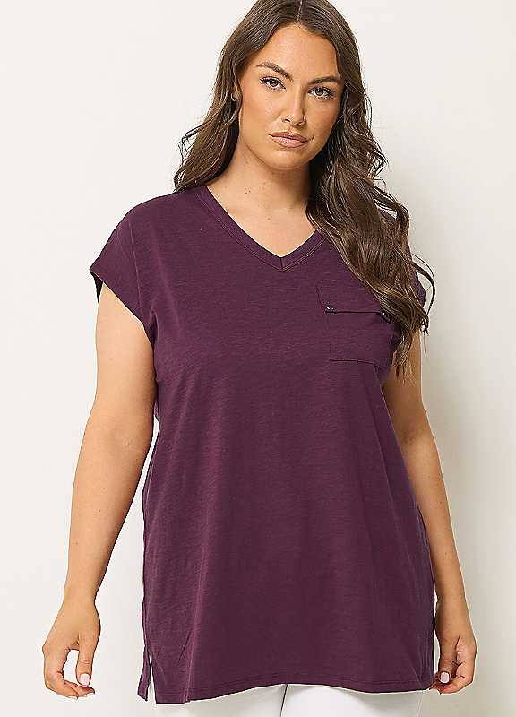 Yours Women's Purple Stud Pocket T-Shirt In | : Size 18 - Image 2
