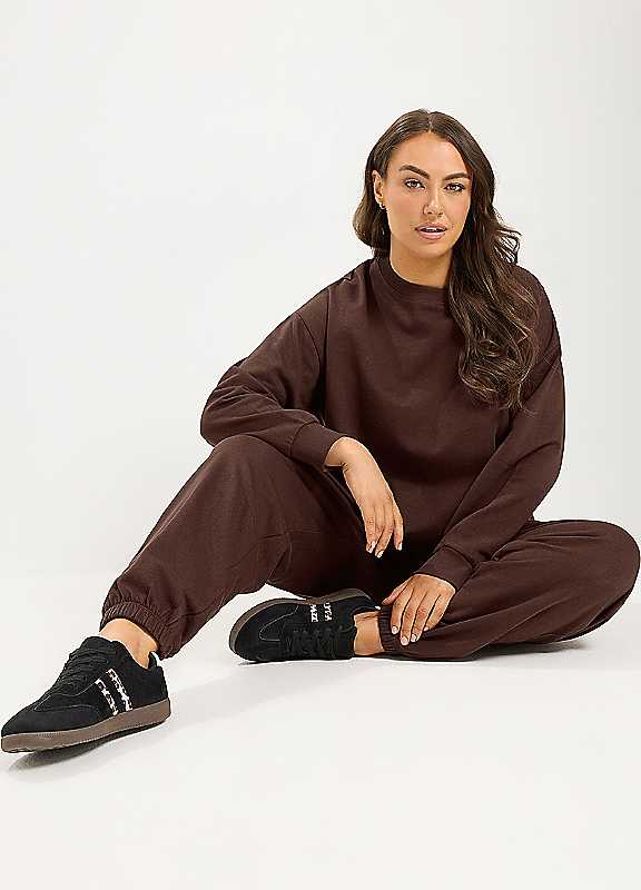 Yours Women's Brown Curve Sweatshirt Cuffed Joggers Set