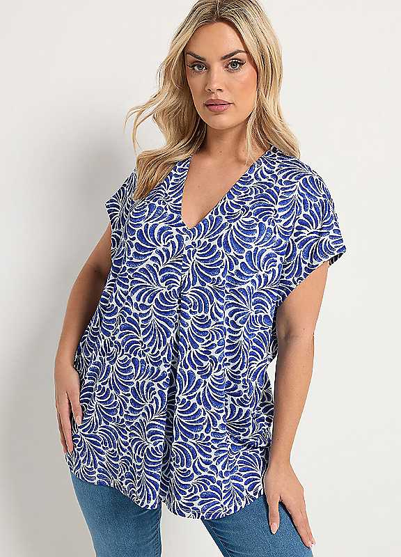 Yours Curve Women's Blue Pleated Crepe Grown On Sleeve T-Shirt - Image 4
