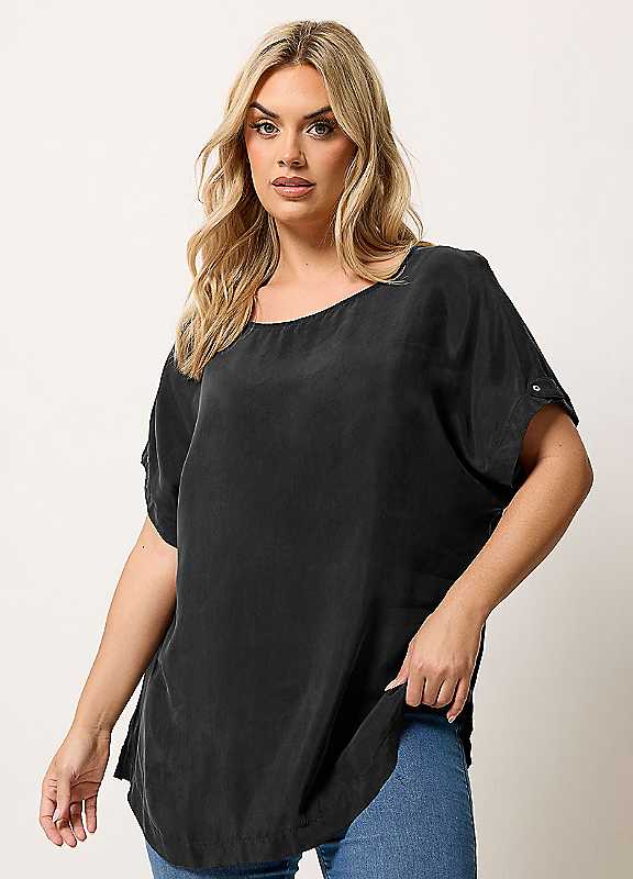 Yours Women's Black Tab Sleeve Detail Top In | Size: 20 - Image 2