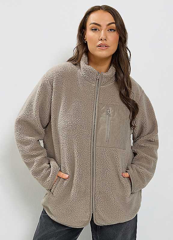Yours Women's Taupe Borg Fleece Jacket In Size 16 - Image 6