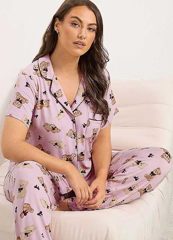 Yours Women's Baby Pink Teddy Print Pyjama Set In | Size: 14-16 - Image 2