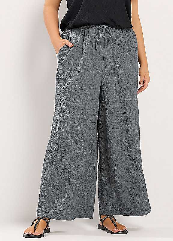 Yours Women's Grey Texture Wide Leg Trousers In | Size: 18R - Image 6