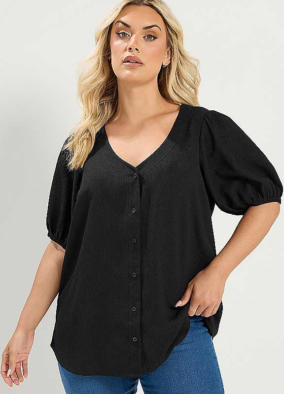 Yours Women's Black Button Textured Blouse In Size 18 - Image 7