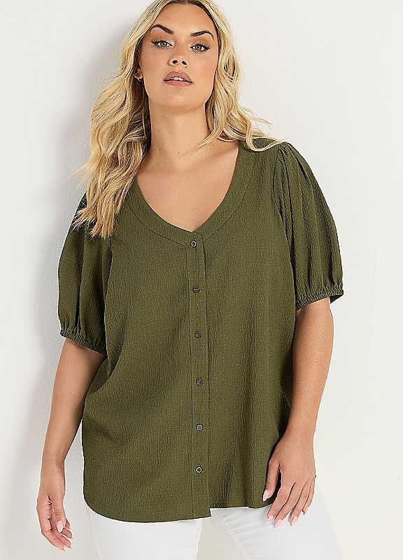 Yours Women's Olive Button Textured Blouse In | Size: 20 - Image 6