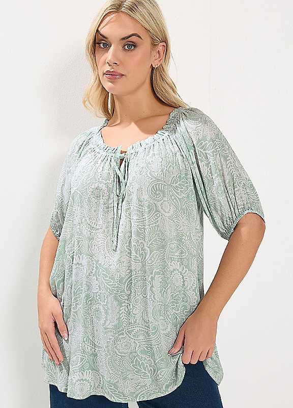 Yours Women's Light Green Textured Ditsy Floral Print Top In | : Size 18 - Image 2