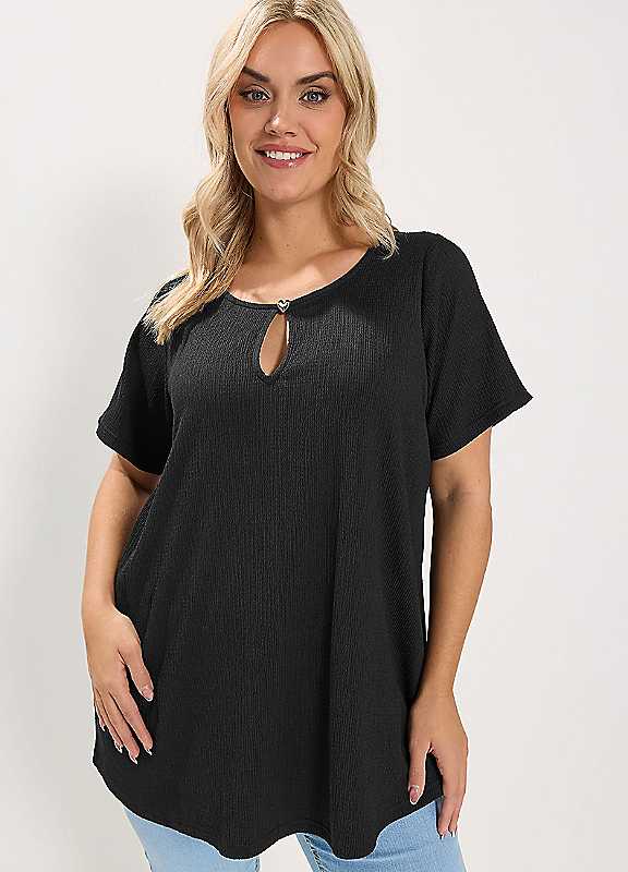 Yours Women's Black Textured Keyhole Top In | Size: 26-28 - Image 6