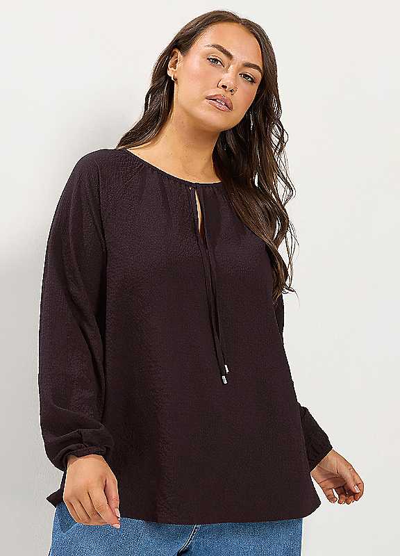 Yours Women's Black Textured Long Sleeve Blouse In | : 26/28 - Image 6