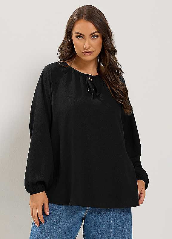 Yours Women's Black Textured Long Sleeve Blouse In | Size: 26-28 - Image 7