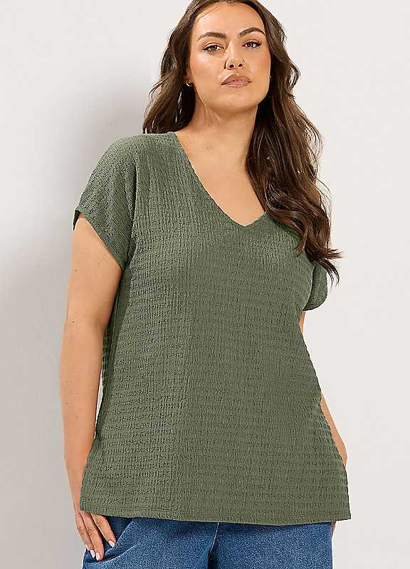 Yours Women's Light Khaki Textured T-Shirt In Size 26-28 - Image 6