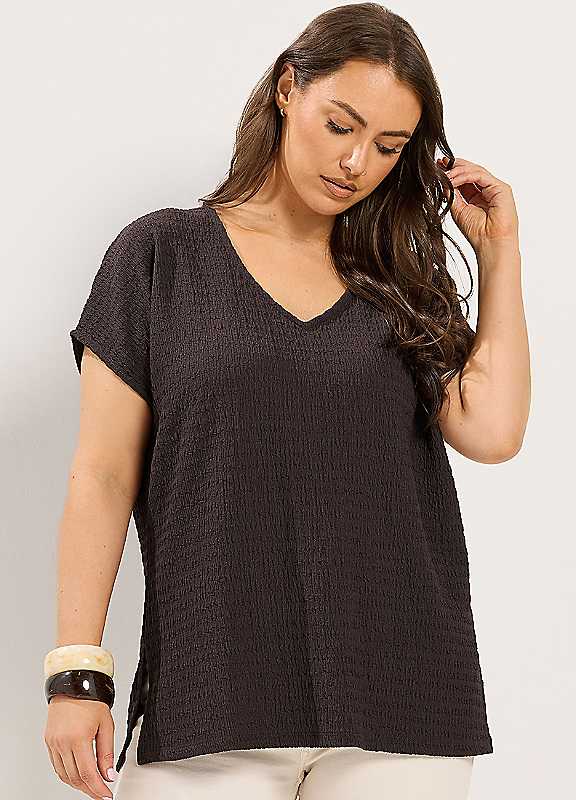 Yours Women's Chocolate Textured T-Shirt In | Size: 26-28 - Image 6