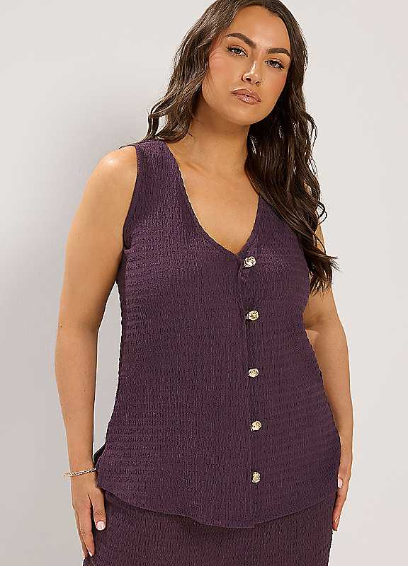 Yours Women's Purple Curve Textured Waistcoat
