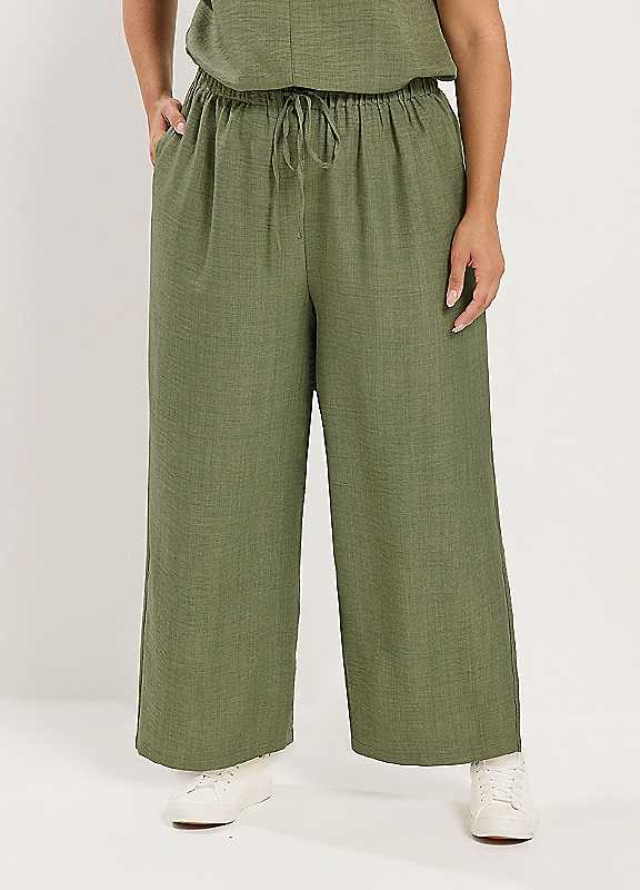 Yours Women's Wide Leg Trousers in Light Khaki | Size: 22-24 - Image 6