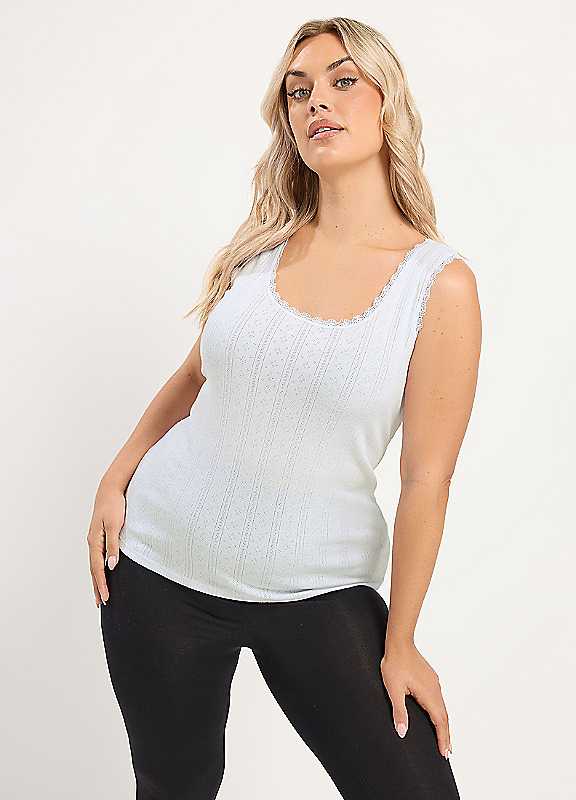 Yours Women's White Thermal Pointelle Vest In | Size: 34-36 - Image 2