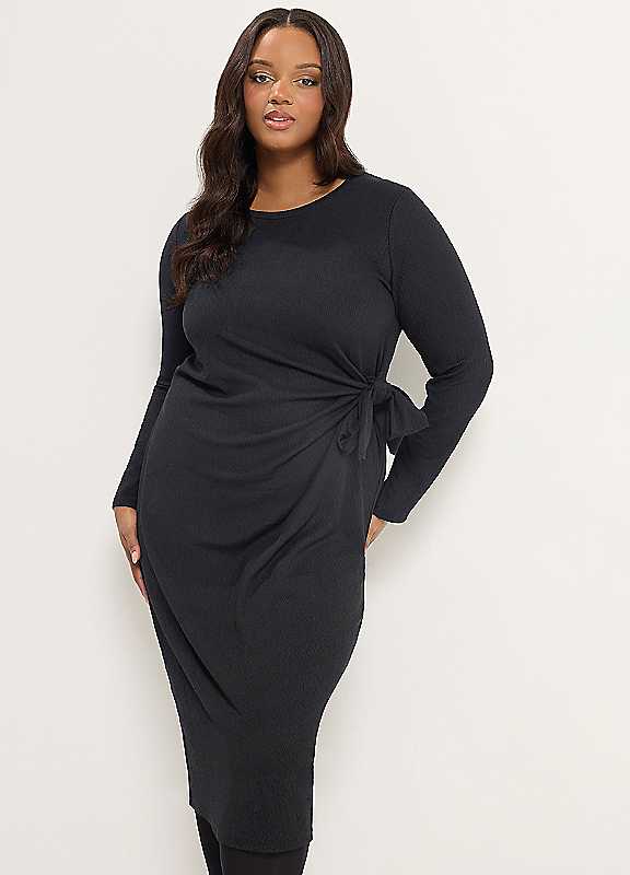Yours Women's Tie Side Midi Dress in Black | Size: 26-28 - Image 2