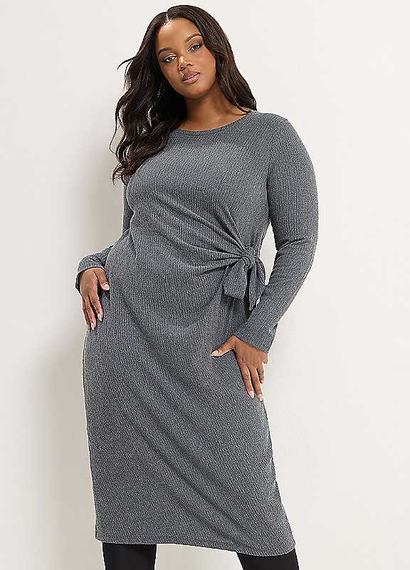 Yours Women's Grey Tie Side Midi Dress In | Size: 22/24 - Image 2