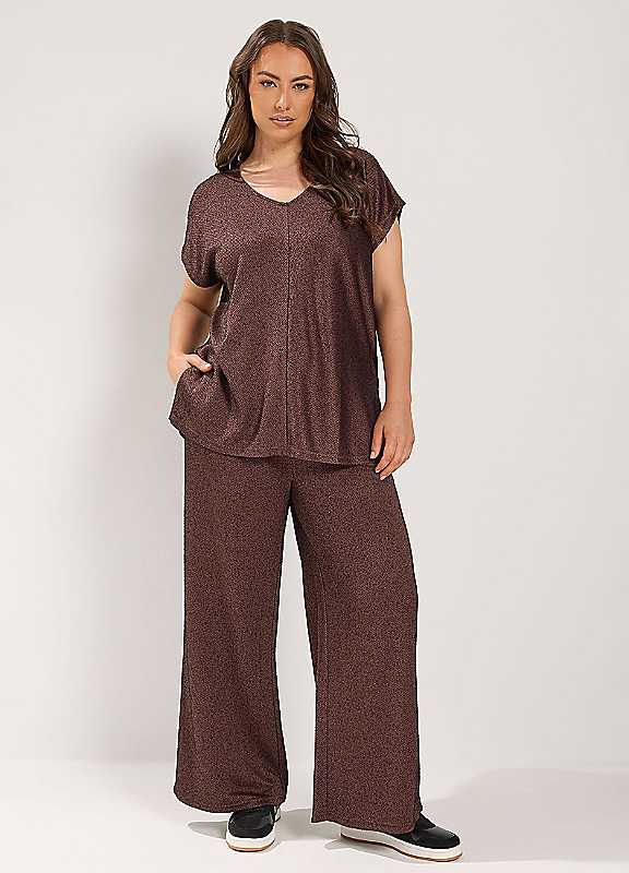 Yours Women's Brown Curve Top Trousers Set