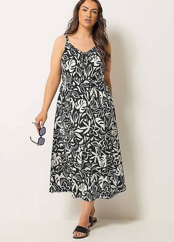 Yours Women's Tropical Keyhole Midi Dress in Black | Size: 26-28 - Image 3