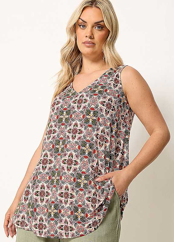 Yours Women's Orange Curve Tropical Print Vest Top - Image 2