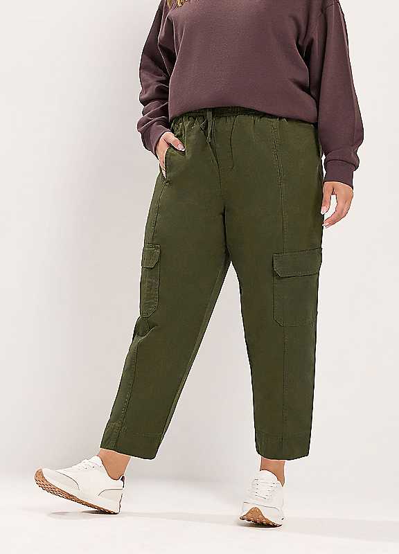 Yours Women's Olive Twill Tapered Trousers In | Size: 18 - Image 6