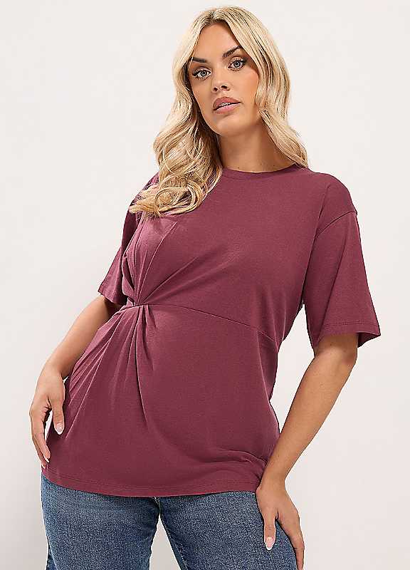 Yours Women's Dark Red Twist Front T-Shirt In | Size: 14 - Image 2