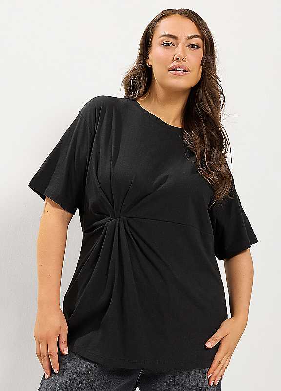 Yours Women's Black Twist Front T-Shirt In Size 30-32 - Image 7