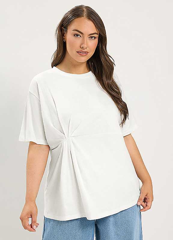 Yours Women's Cream Twist Front T-Shirt In | Size: 14 - Image 2