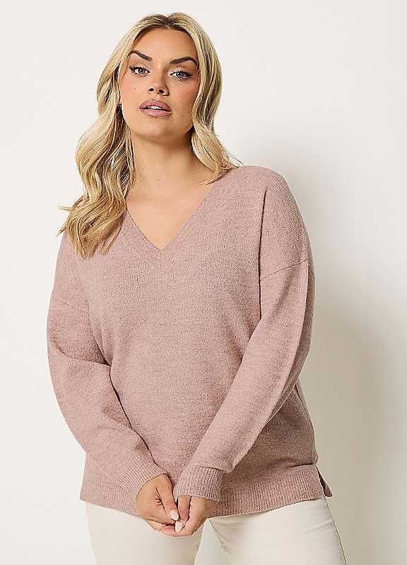 Yours Women's V-Neck Soft Touch Jumper in Light Pink | Size: 22-24 - Image 6