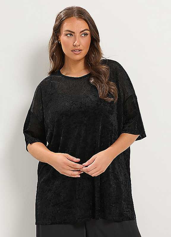 Yours Women's Black Velour Drop Sleeve Top In | Size: 30/32 - Image 2
