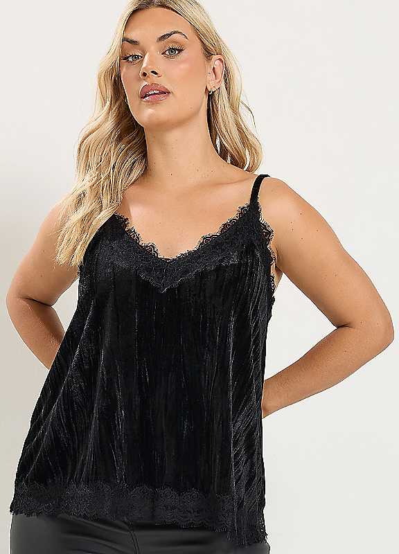 Yours Women's Black Velour Lace Vest Top In Size 30-32 - Image 3