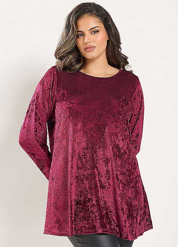 Yours Women's Burgundy Velour Swing Top In | : 26/28 - Image 3
