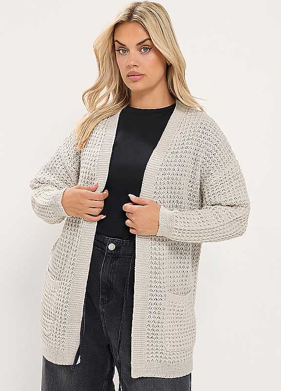 Yours Women's Natural Waffle Knit Cardigan In | Size: 14-16 - Image 2