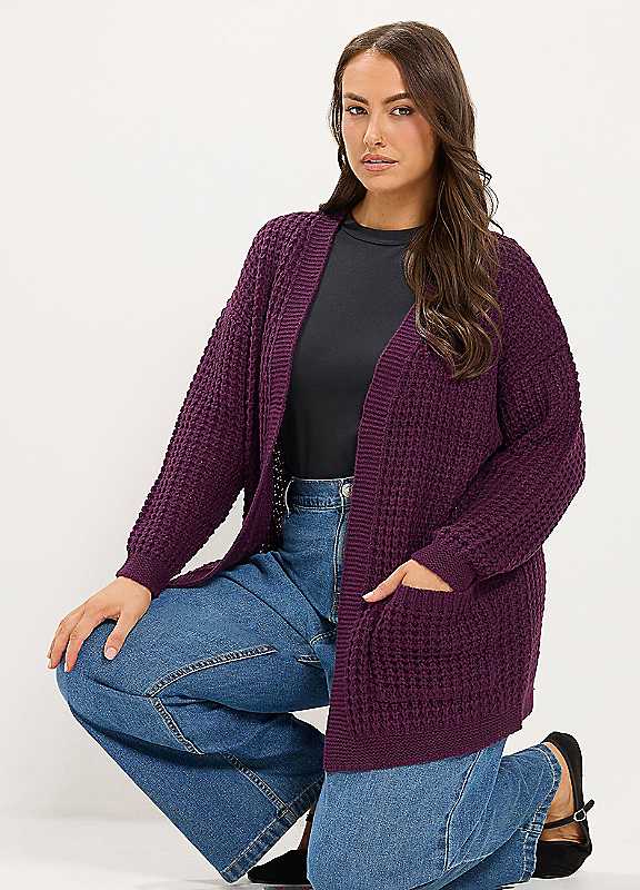 Yours Women's Waffle Knit Cardigan Sweater in Chocolate | Size: 22-24 - Image 6