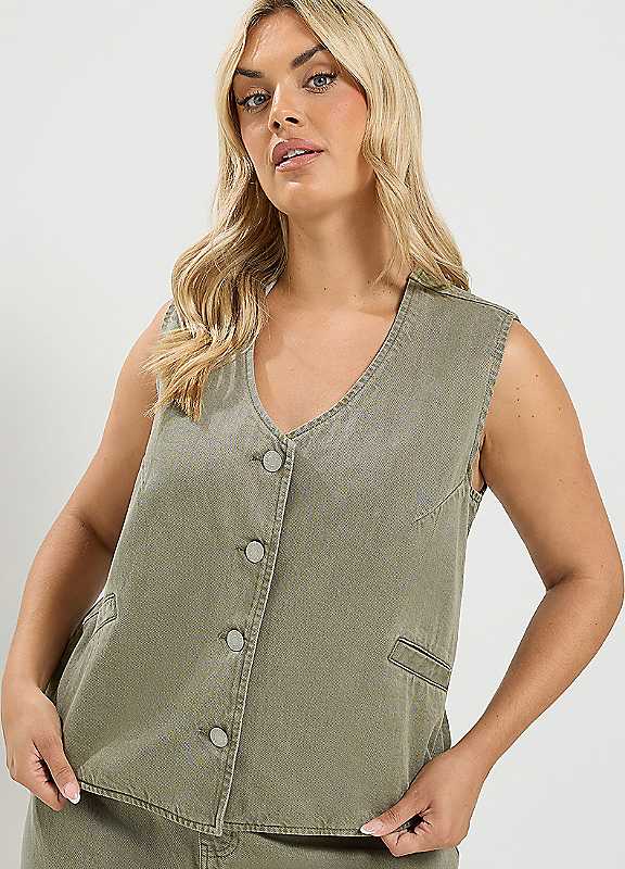 Yours Women's Olive Denim Waistcoat In | : Size 24 - Image 6